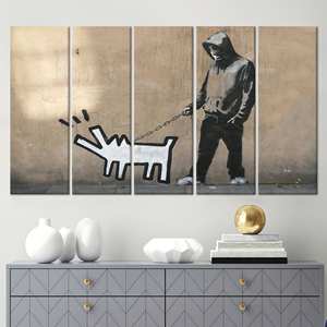 Lienzo Impreso con Diseño de Graffiti de Perro Ladronzón de Banksy, Arte de Pared en Vidrio Templado, Juego de 5 Lienzos - Product Image 1