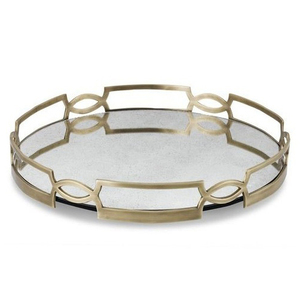 Bandeja de Metal decorativa multifuncional, bandeja decorativa con espejo de acabado dorado, bandeja para servir té y café - Product Image 3