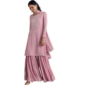 Set Sharara ricamato viola con lavoro Butti su Organza Dupatta moda festa di nozze indiana vestito Kurta Sharara - Product Image 2