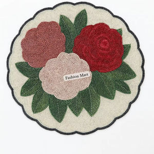 Luxury Hand <b>Beaded</b> <b>Placemat</b> Floral And Geometric Table Mats Handmade Dining Decor For Export - Product Image 1