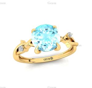 แหวนเพชรแท้และแหวนพลอยสีทอง14K สำหรับเดือนมีนาคมพลอยเทียมดีไซน์หรูหราเครื่องประดับชั้นดีของขวัญสำหรับภรรยา - Product Image 6