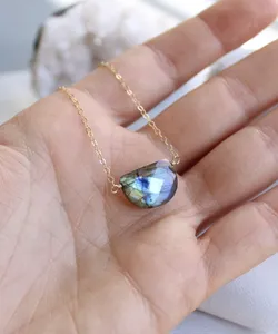 Collier chaîne en fil de pierre Labradorite demi-lune Bohème en argent sterling 925 plaqué or colliers pendentifs faits main pour femmes - Product Image 1