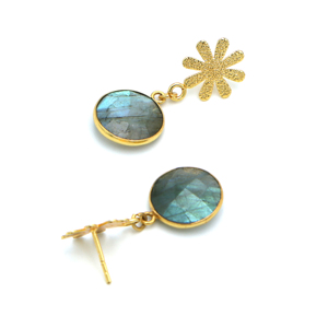 Pendientes colgantes de flor redonda de labradorita DUA, joyería de declaración de boda chapada en oro de 18 quilates de latón a la moda - Product Image 4