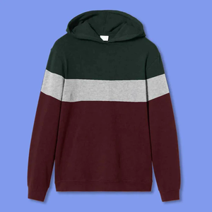 Sudadera con capucha de lana con diseño de panel gris, rojo y verde de contraste personalizado para hombre con alta calidad - Product Image 2