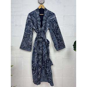 Handmade Boiled Merino Woolen Kimono Soft Paisley Floral Bathing <b>Robe</b> Jacket Drawstring Closure Free ODM Homewear Single Unit - Product Image 3