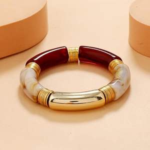 กำไลข้อมือเรซิ่นสีแดงลายหินอ่อนหลากสี งานฝีมือสำหรับผู้หญิง ตัวเชื่อมสีทอง สไตล์ชาติพันธุ์ สำหรับงานแต่งงาน งานฝีมืออินเดีย รุ่นทำมือ วาดด้วยมือ - Product Image 4