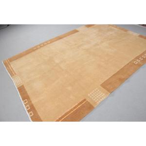 Vintage Large Rug 6,2x9,1 ft, <b>Brown</b> Beige Polka dot Rug <b>Wool</b> - Product Image 4