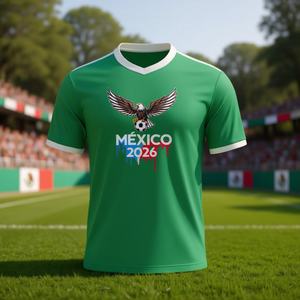 Maglia Unisex per Tifosi di Calcio Mondiali Messico 2026, T-Shirt Promozionale con Grafica Aquila Verde - Product Image 3