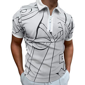 ODM Hombres para Polos 100% Algodón Desgastado Vintage Manga corta Alta calidad Media cremallera Moda Camisetas en blanco Sólido - Product Image 4
