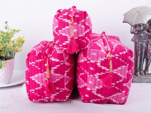 Set de 3 fundas acolchadas de algodón resistentes al agua, bolsas de cosméticos con cremallera, grandes, Vintage, ecológicas, propuesta de dama de honor, regalo para ella - Product Image 4