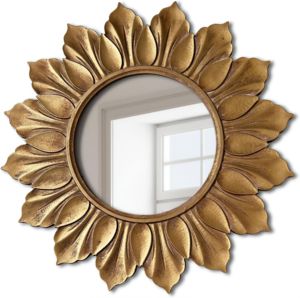 Espejo de Pared con Diseño de Girasol Vintage con Marco de Madera Dorada Envejecida, Espejo Decorativo Redondo para Sala de Estar o Dormitorio - Product Image 1