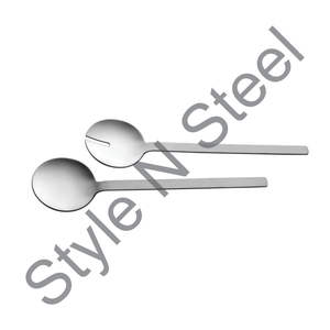 Ensemble de 2 couverts à salade en acier inoxydable couleur argent et vaisselle sans danger pour les aliments Outils à salade en métal - Product Image 1