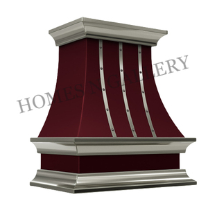 Couvercle de hotte de cuisine personnalisé en acier inoxydable de haute qualité finition murale patine rouge nouveau design de luxe cheminée de cuisine - Product Image 4