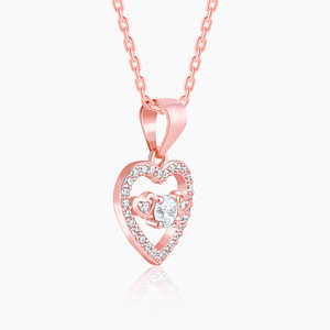 Colgante de corazón de amor de oro rosa con cadena de eslabones 14K/18K chapado en rodio de oro estilo moderno y clásico con circón y piedra de diamante - Product Image 3