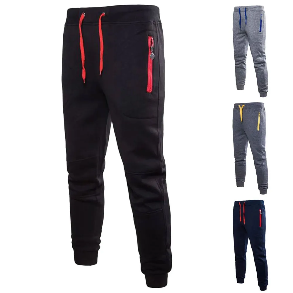 Pantaloni da uomo Casual con cerniera e cerniera pantaloni da ginnastica elastici lunghi per allenamento da ginnastica con cerniera con cerniera pantaloni da corsa leggeri da allenamento