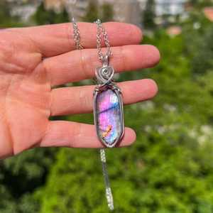 925 Sterling Silver Wire Wrapped Purple Labradorite Gemstone Collier Pendentif Unique Handmade Healing Jewelry - Product Image 3
