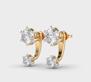 Double Round Lab Grown Diamond <b>Ear</b> <b>Climber</b> Stud Earrings 9K White / Rose / Yellow Gold - Product Image 3