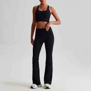 OEM Custom Solid Pattern Women's Active Wear Gym Fitness Yoga Set Plus Size <b>Sports</b> <b>Bra</b> Flare Pants Elastic Waist Closure - Product Image 6