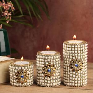 Set of 3 Festive Pearl Wooden Holders for Home Decorative <b>Tea</b> <b>Lights</b> on Sale - Product Image 2