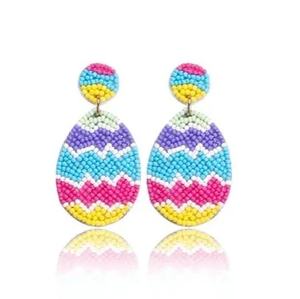 Boucles d'oreilles fantaisie colorées rouges et bleues avec perles, pour les jours de match, boucles d'oreilles personnalisées avec perles pour l'esprit sportif, couleurs accrocheuses, mode pour les fans - Product Image 3