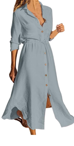 Robe-chemise élégante ceinturée Design Robe mi-longue pour femme Manches longues Col boutonné Confortable Tenue quotidienne - Product Image 6