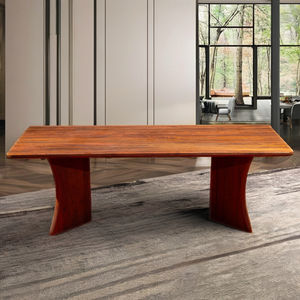 Mesa de comedor rectangular estable moderna para 10 personas, madera maciza de nogal con acabado de PU, muebles de comedor para apartamentos - Product Image 1