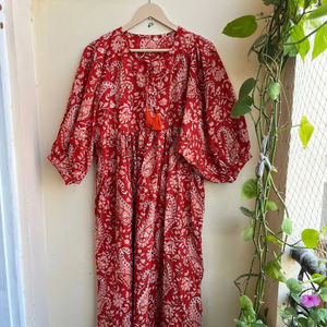 Robe bohème maxi en coton à fleurs Robe imprimée à la main - Product Image 1