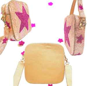 Bolso de mano de lujo Super Star, bolso de mano de cristal con cuentas de arcoíris rosa y correa cruzada de estrella, estilo de moda, patrón de rayas de corazón - Product Image 4
