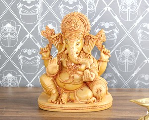 Estatua de Ganesh Singhasan de Resina Marrón, Artesanía Nirmala Hecha a Mano, Decoración para el Hogar y el Mejor Regalo para Ganpati/Bappa - Product Image 1