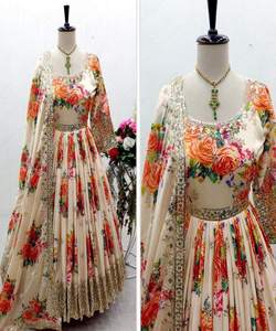 TENDANCE ROMAINE SOIE CHANDERI FANTAISIE DENTELLE DE TRAVAIL PISHWAS, ROBE ANARKALI VÊTEMENT DE MARIÉE PRIX DE GROS VÊTEMENT ETHNIQUE - Product Image 6