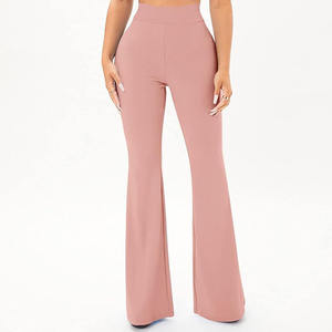 Pantalon évasé à la mode pour femmes taille personnalisée couleur unie bas en soie taille basse Stretch cordon fermeture toile Logo décoration - Product Image 1