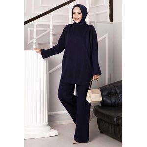 Costume Double Tricot Détail Fente Bleu Marine - Product Image 1