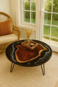 Table à manger rectangulaire en bois d'acacia et résine moderne, résistante à l'eau, pour les célébrations de mariage et d'anniversaire, design de plateau - Product Image 4