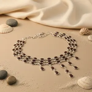 "Glamorous Rhodium-Plated White Gold Garnet Choker Necklace for Women Trendy Layered Jewelry Gift" - Product Image 1
