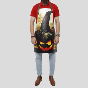 Sombrero de calabaza de terror con estampado de Halloween hecho a mano, delantal de cuero, regalo de cocina, correas ajustables Unisex, decoración de cocina de Halloween - Product Image 3