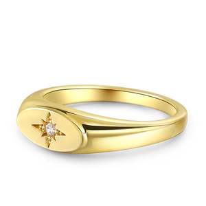 Jeulia 18K Gold Plated Sterling <b>Silver</b> Oval Star Signet <b>Ring</b> with Bezel <b>Set</b> Zircon - Product Image 2