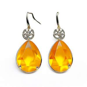 Boucles d'oreilles vintage en argent sterling 925 plaqué or Onyx jaune naturel Boucles d'oreilles à la mode pour femmes et filles - Product Image 5