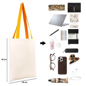 Custom 14 X 16 (35x40 Cm) Size 10 oz Cotton Canvas Purse Shape Tote Ba Yellow Handles Open Closure Pattern Eco Friendly <b>Bags</b> - Product Image 6