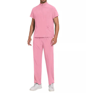 Cómodo uniforme de Enfermería Médica Scrub Set Hombres Mujeres Cremallera Tops Pantalones de pierna recta Hospital Clínica Salón Venta al por mayor Scrubs - Product Image 2