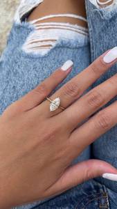 Anillo de compromiso de diamante cultivado en laboratorio de 2 quilates con halo oculto Marquesa 14K oro sólido joyería fina romántica para fiestas de bodas - Product Image 5