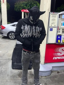 Custom Embroidered Winter Diamond Baggy Boxy Fit Stone Acid Wash Zip Heavyweight Oversized Streetwear Distressed Rhinestone - Product Image 2