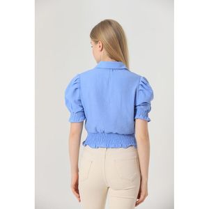 เสื้อเชิ้ตผู้ชาย Topshow สีน้ำเงิน ผ้าลินินผสม ปักลายที่กระเป๋า - เสื้อเชิ้ตแขนยาวลำลองติดกระดุมสำหรับฤดูร้อน ขายส่ง - Product Image 5