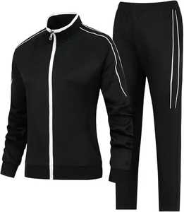 Conjunto Deportivo de Chaqueta con Cremallera y Pantalones Deportivos con Ribete Blanco y Negro, de Poliéster y Algodón, Transpirable para Invierno - Product Image 2