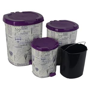 Ensemble de 3 poubelles hygiéniques à pédale avec motifs – Seaux intérieurs de 7L, 13L et 22L pour cuisine et bureau – Portable - Product Image 1