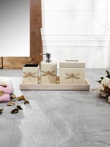 Ensemble de salle de bain en résine crème motif libellule dorée fini en résine pour la vanité de la maison et l'utilisation élégante de l'Inde - Product Image 3