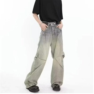 กางเกงยีนส์ซักขากว้างสำหรับผู้ชายกางเกงยีนส์ผ้ายืดแบบมีซิปแนวสตรีทฮิปฮอปสไตล์วินเทจ - Product Image 4