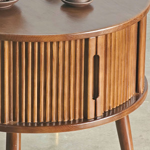 Round Ash Wood <b>Coffee</b> <b>Table</b> with Sliding Doors and Rubber Wood Veneer Top Farmhouse Style Living Room Furniture-TT68260 - Product Image 6