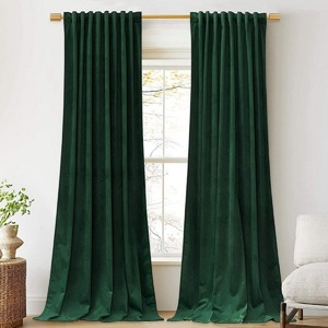 Green Cotton Velvet <b>Curtain</b> Extra Long <b>Curtain</b> Window Drape Stonewashed Drapes Soft <b>Panels</b> Natural Window Treatment Set - Product Image 3