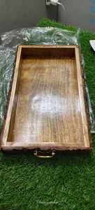 Bandeja redonda de madera de acacia de alta calidad para servir con asas Bandeja otomana decorativa de madera de calidad Cocina Sala de estar Sirviendo comida - Product Image 4