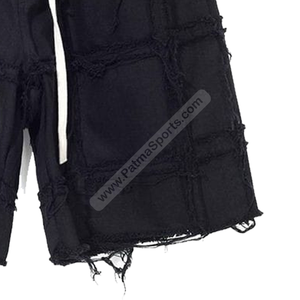 Custom Distressed Sweat Shorts Stylish Comfortable Distressed Cotton Shorts Embroidery Silver <b>Rivets</b> Rhinestone by Patmasports - Product Image 4